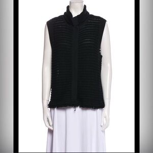 St. John Black Wool & Cashmere Knit Snap-Front Sweater Vest Size Small
